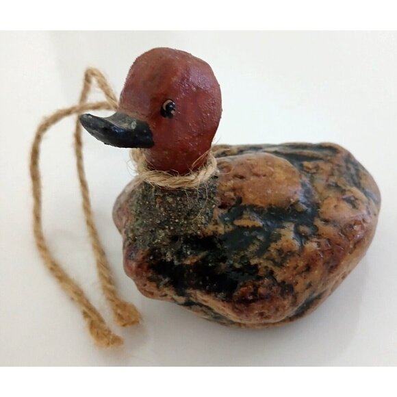 Rustic Duck Bird Decoy Figure Small Country Angels Cottage Decor Rock Form - Picture 11 of 11